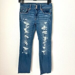 American Eagle Artist Crop Jeans Women’s 4 Blue Distressed Super Stretch Pants